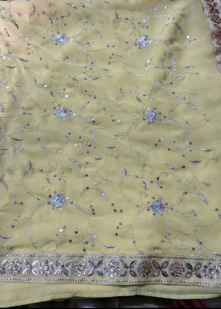 Beautiful Yellow Embroidered Saree