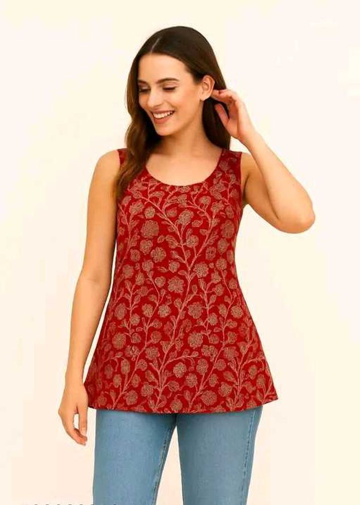 Red Floral Sleeveless Top_S