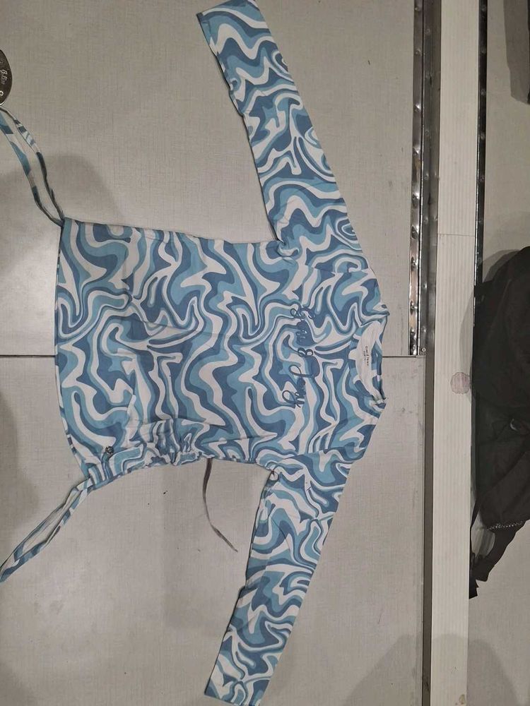 Blue Swirl Print Crop Top