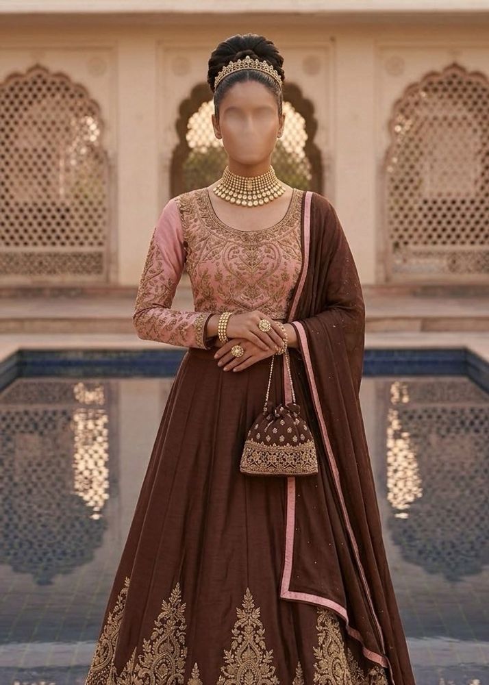 Pastel Pink &amp; Coffee Brown Indo-Western Festive Ou