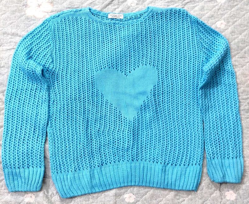 Full Sleeves Cute Blue Heart Sweater 💙