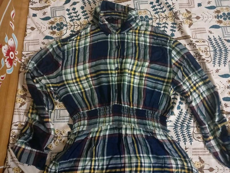 Plaid Button-Down Shirtdress