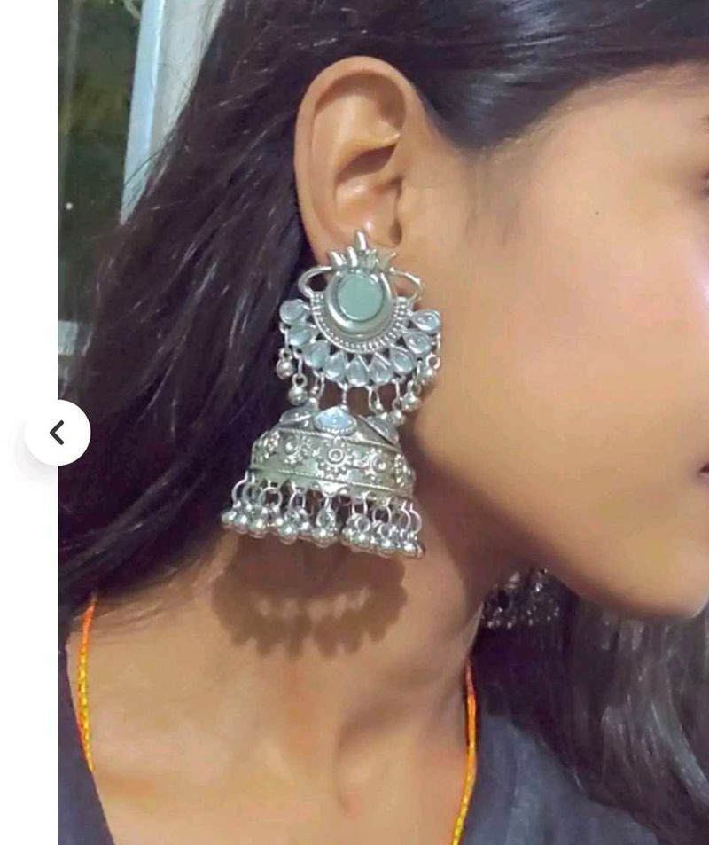 Oxidized Silver Jhumka Earrings