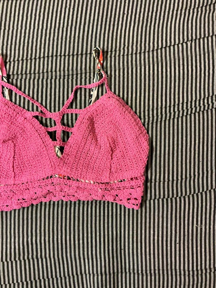 Crocheted Pink Bikini Top