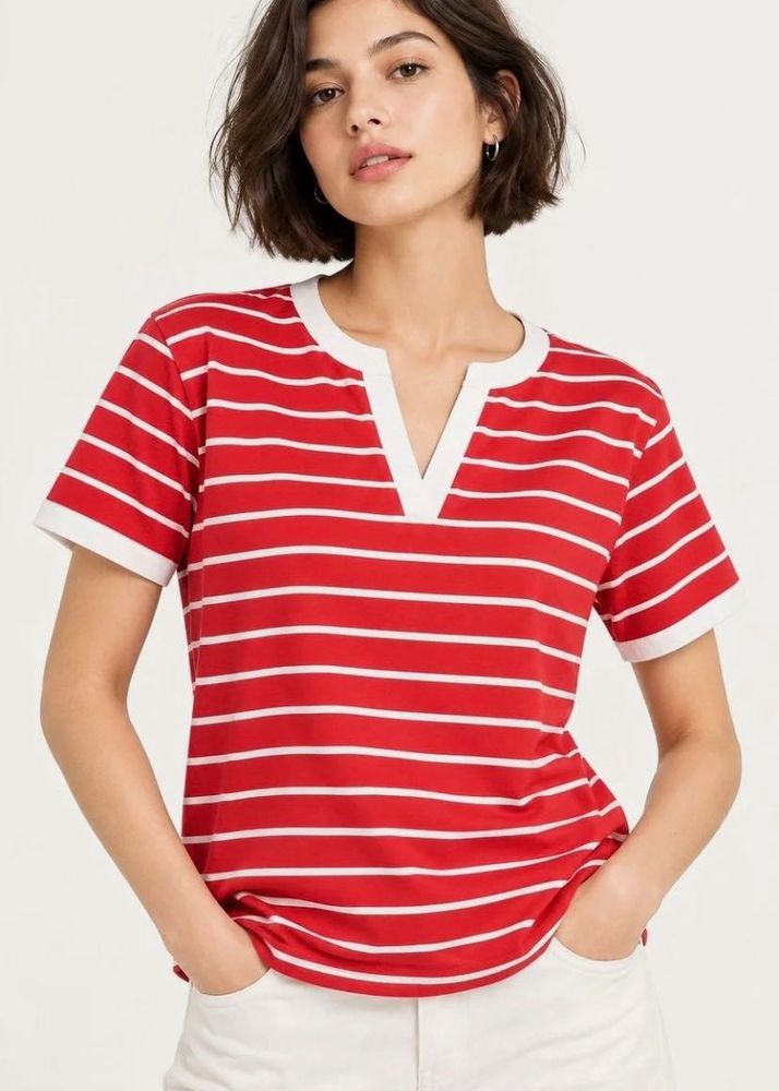 Red Striped V-Neck T-Shirt
