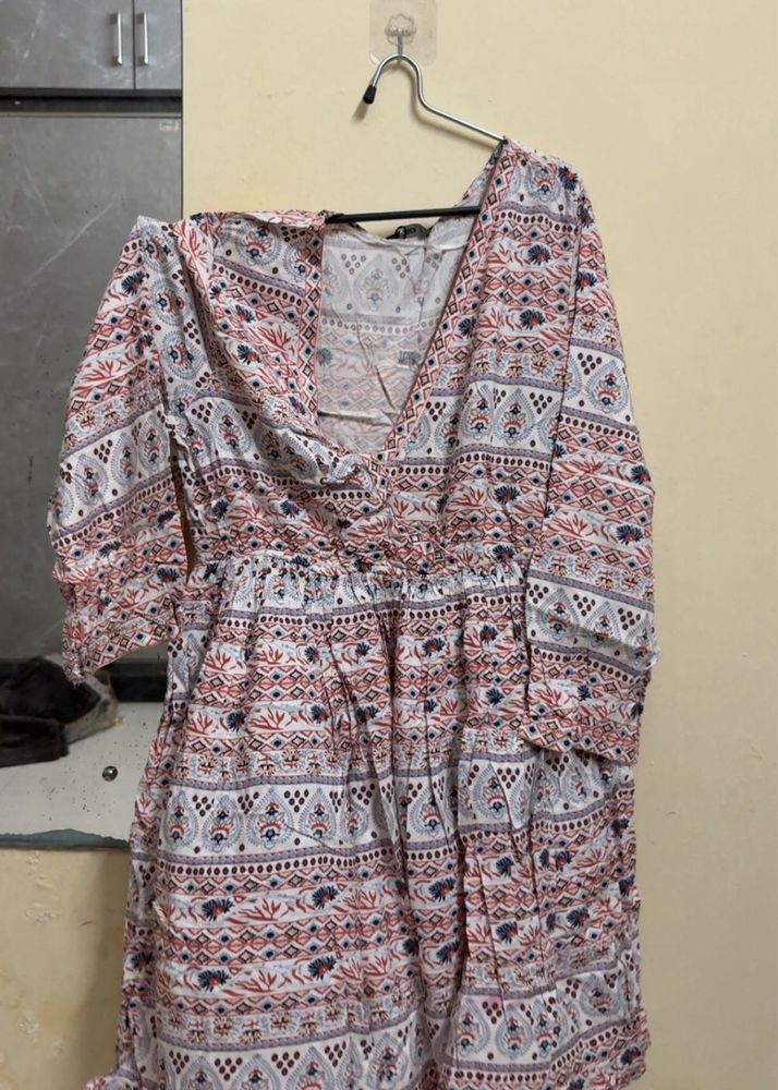 Boho Print V-Neck Mini Dress