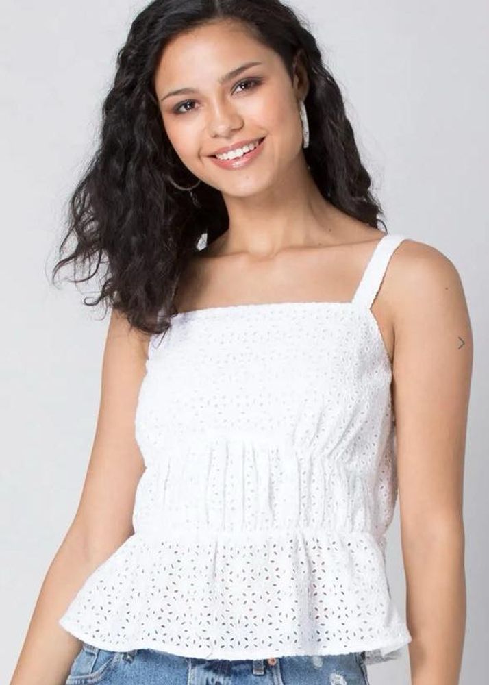 last price Chic White Broderie Anglaise Peplum Top