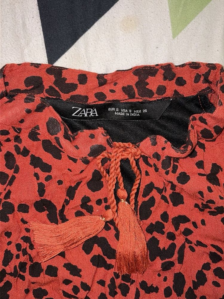 Zara Red Leopard Print Tassel Top