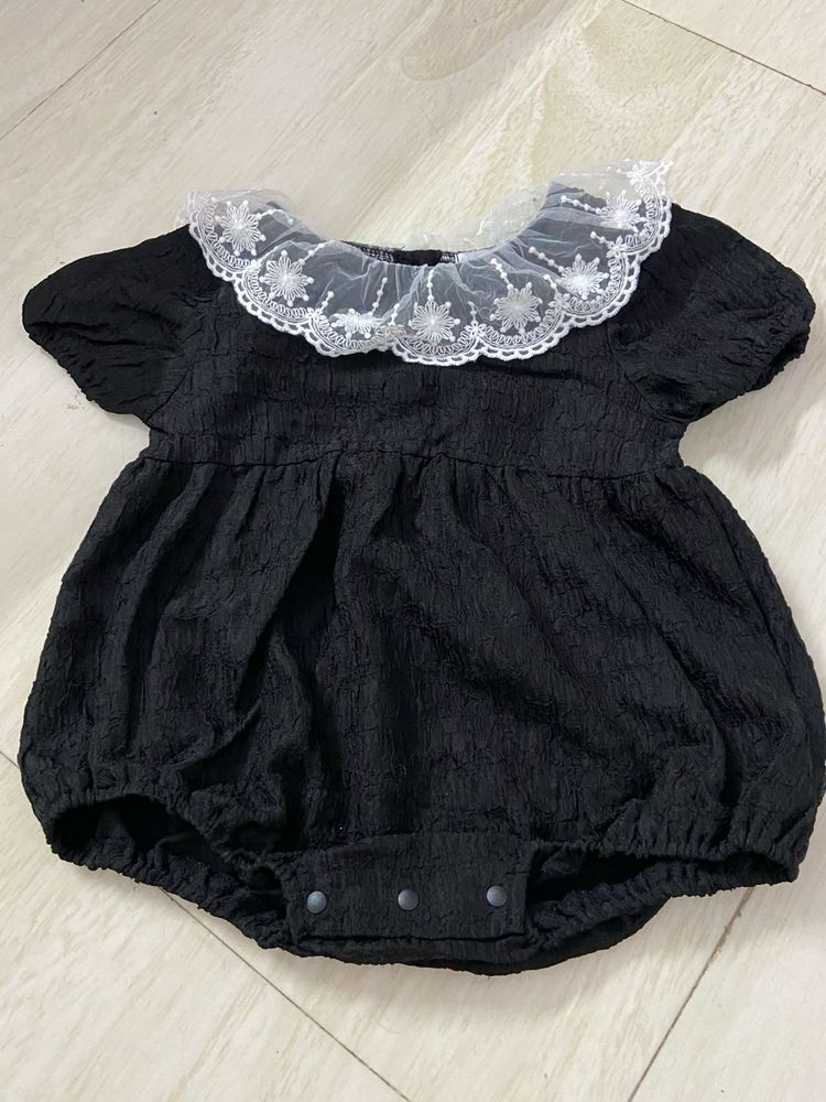 Baby Girls Black Lace Collar Romper