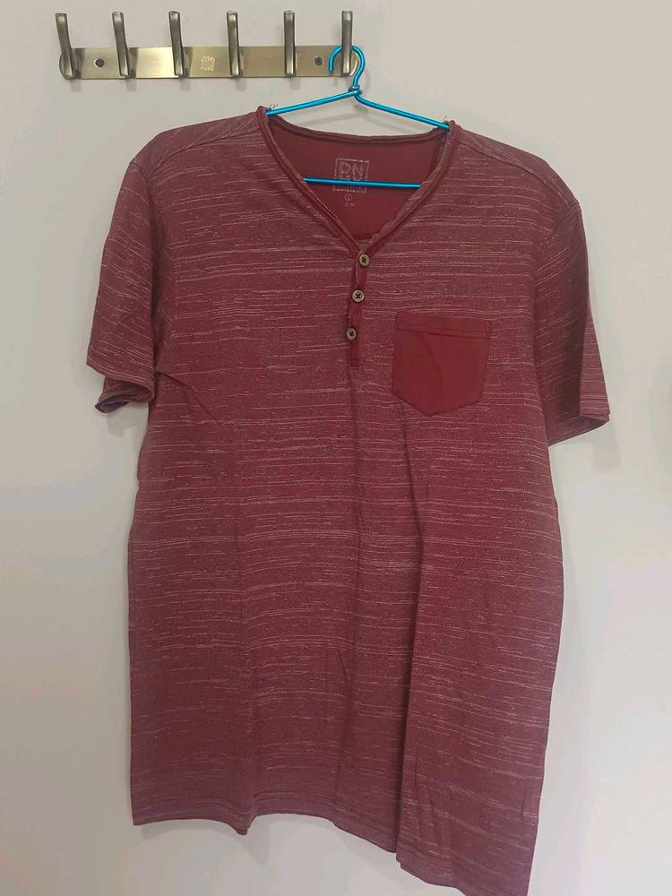 Men's Maroon Henley T-Shirt