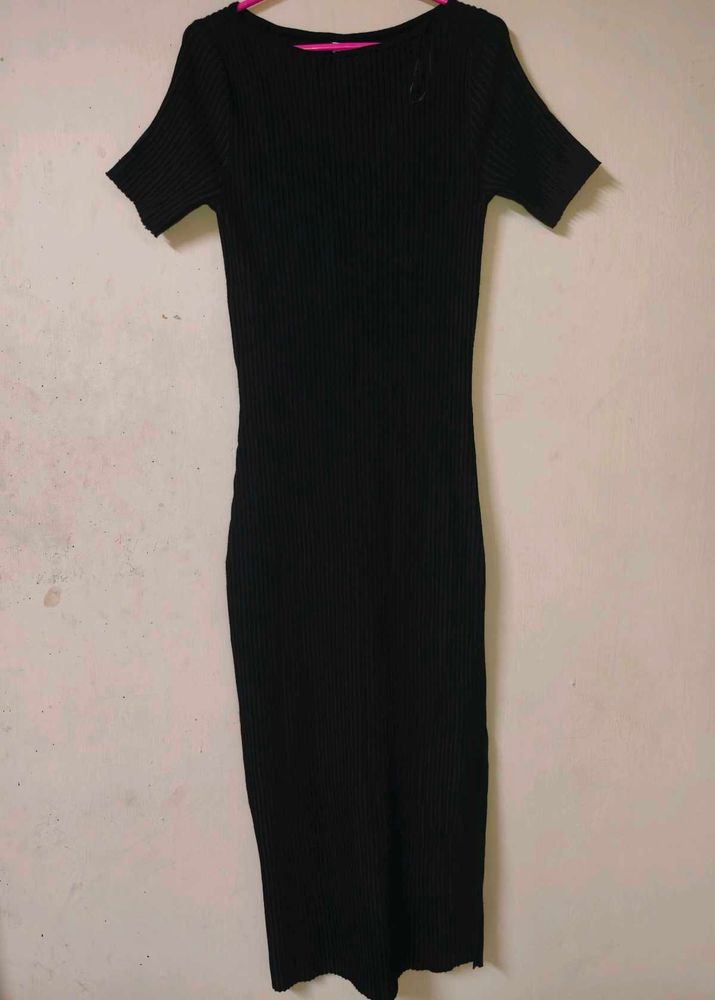 anko Black Ribbed Midi Dress