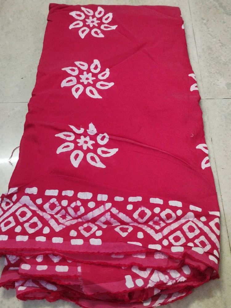 Red Batik Print Saree