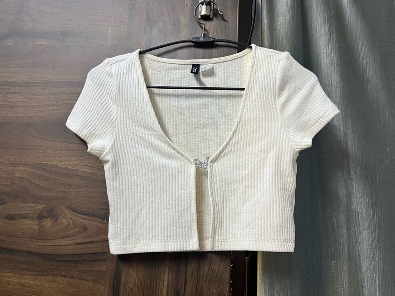 Ribbed Crop Top with Butterfly Detail