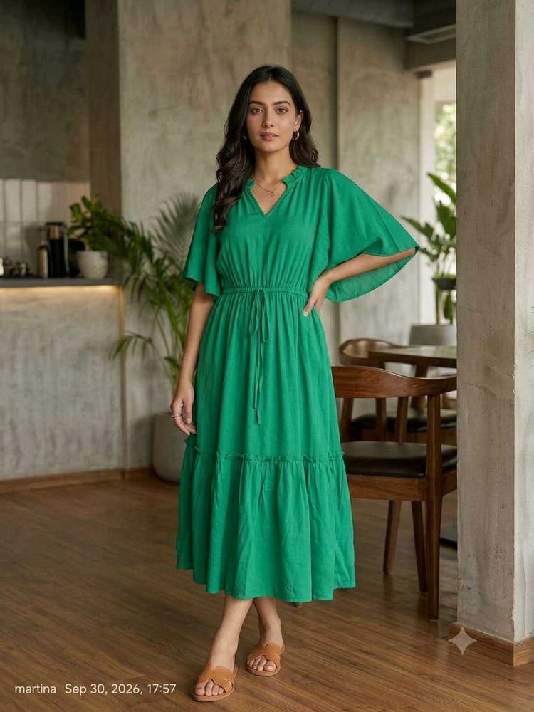 Emerald Green Flowy Midi Dress