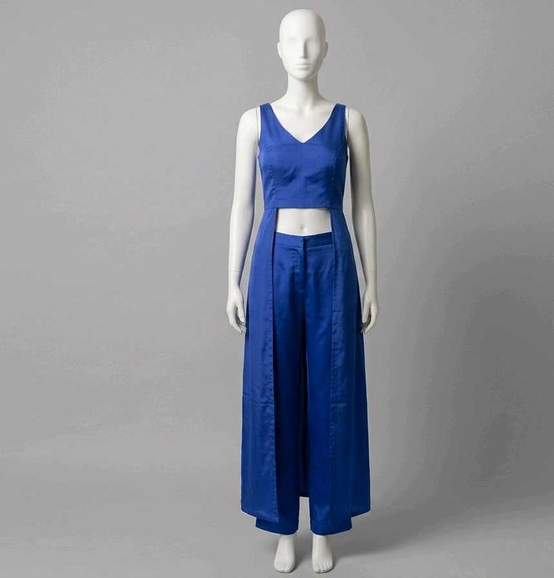 Stylish Blue Crop Top &amp; Palazzo Set