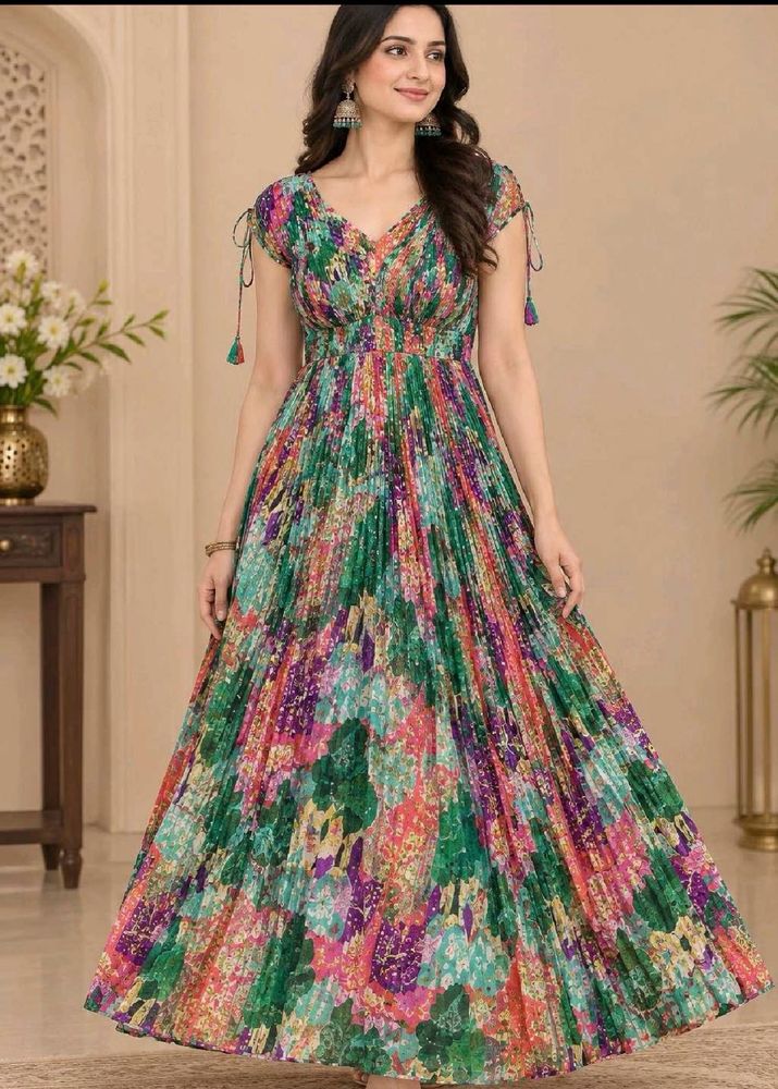 Vibrant Floral Pleated Maxi Dress