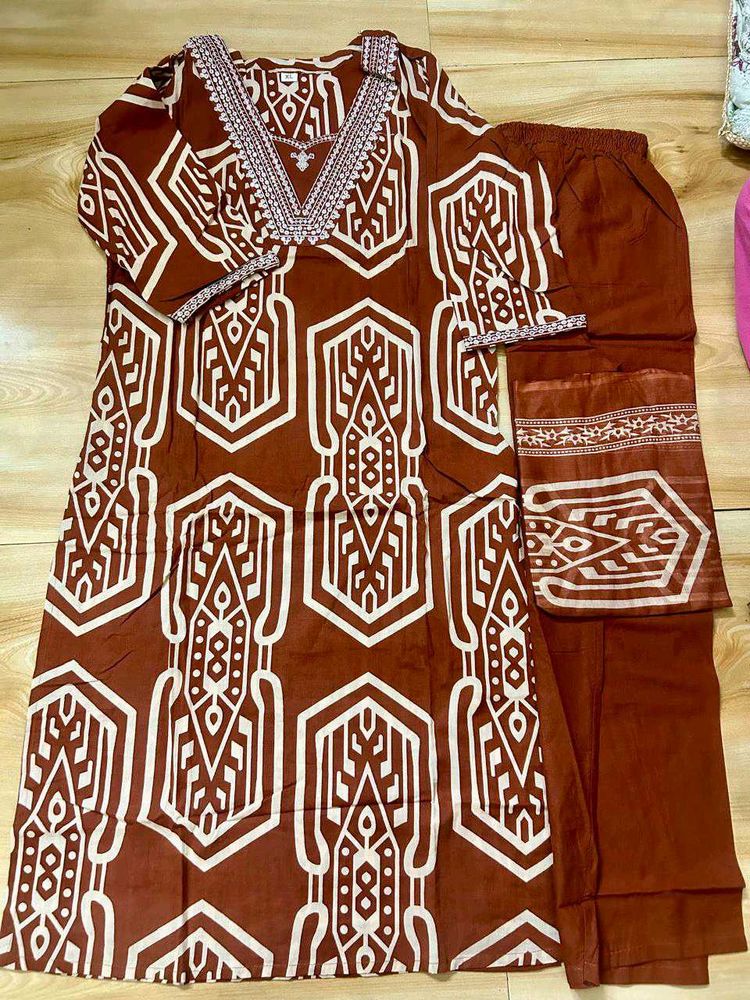 Brown Printed Kurta Set