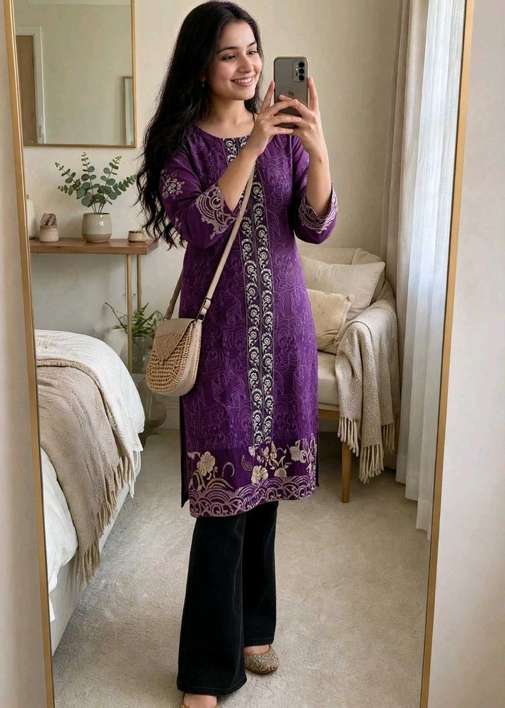 Elegant Purple Embroidered Kurti