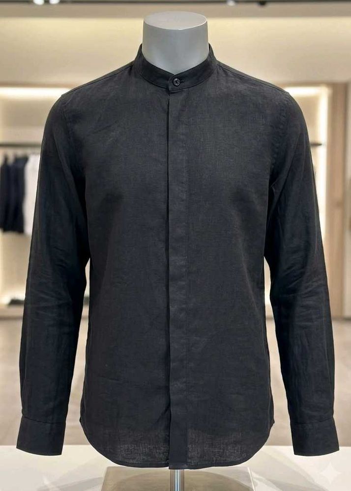 ZARA MEN  black manderin neck linen Shirt