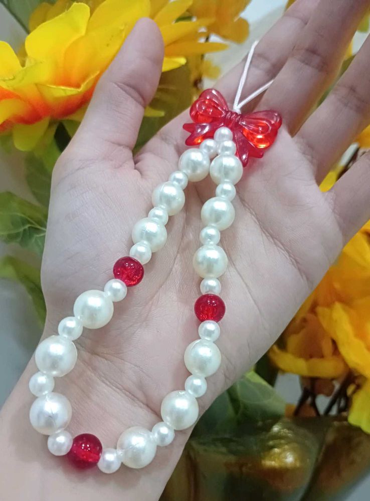 Pearl beaded with Red Bow phone charm