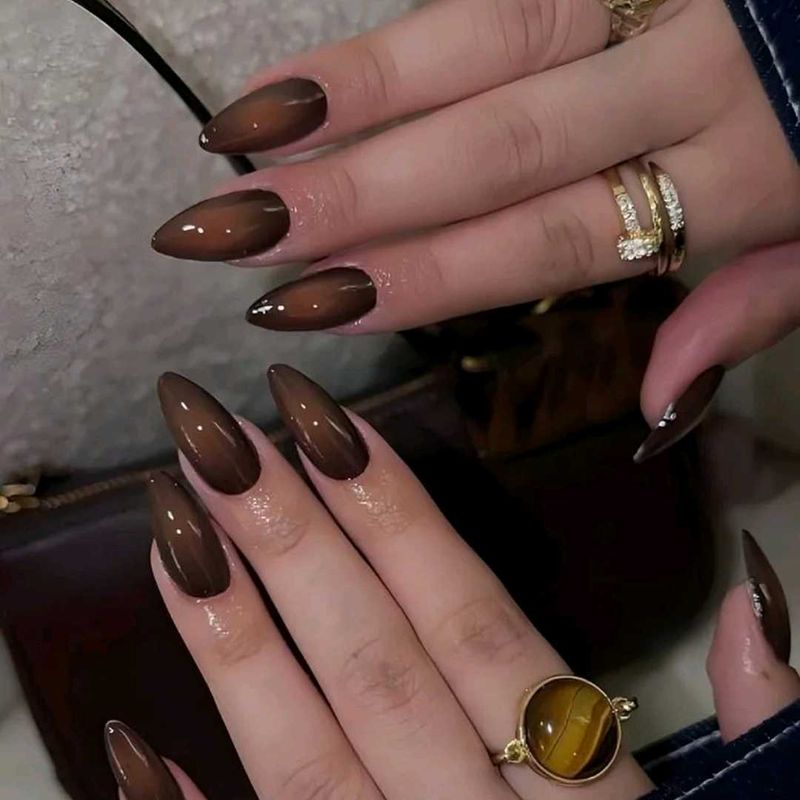Trendy Brown Ombre Almond Nails
