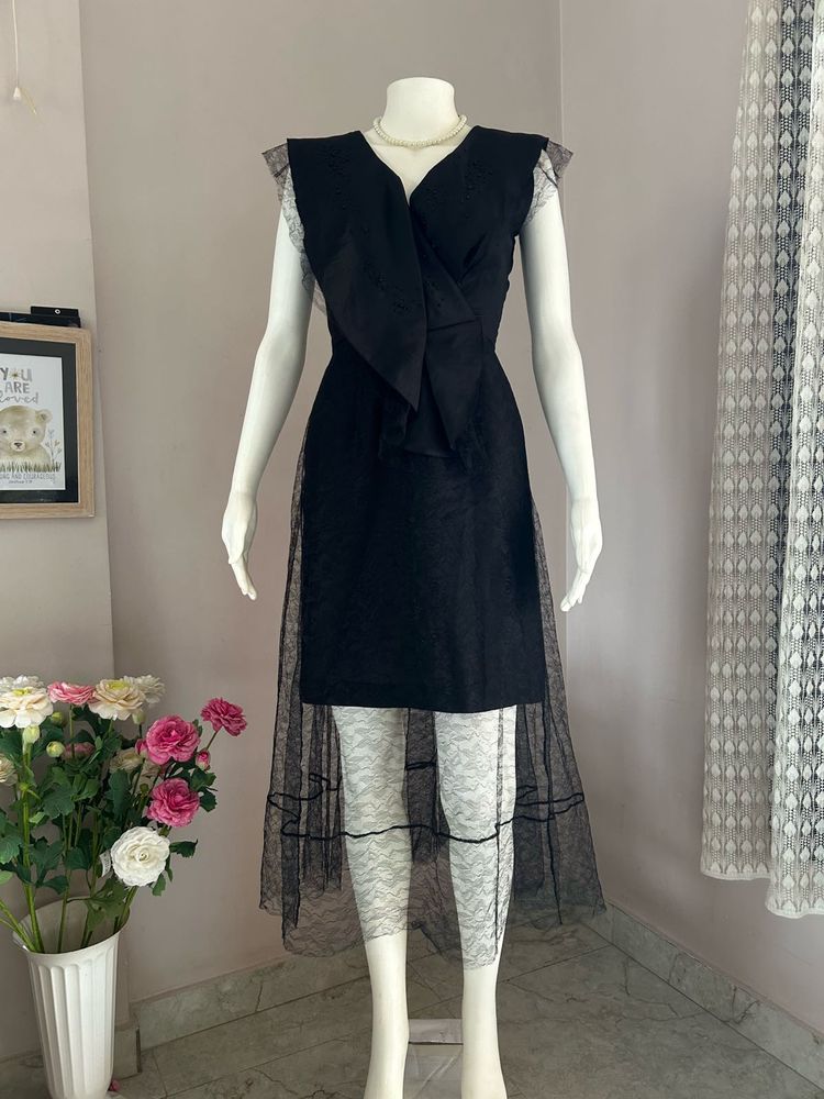 Chic Black Sheer Overlay Dress