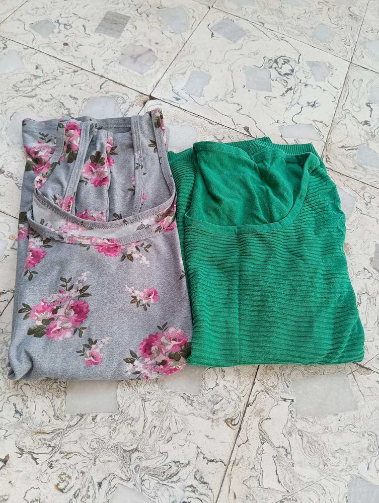combo of 2 Floral &amp; Green Ribbed tank top