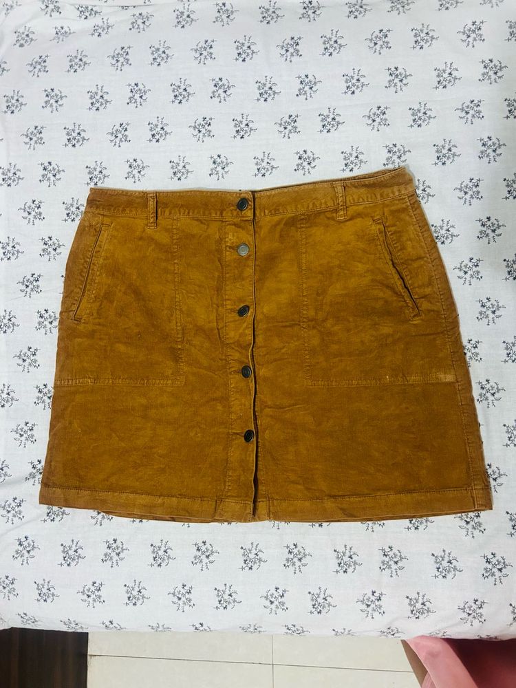 Corduroy Button-Front Skirt
