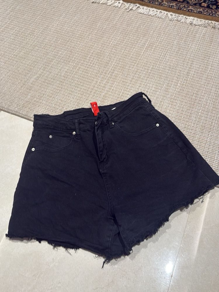 Black Denim Cut-Off Shorts