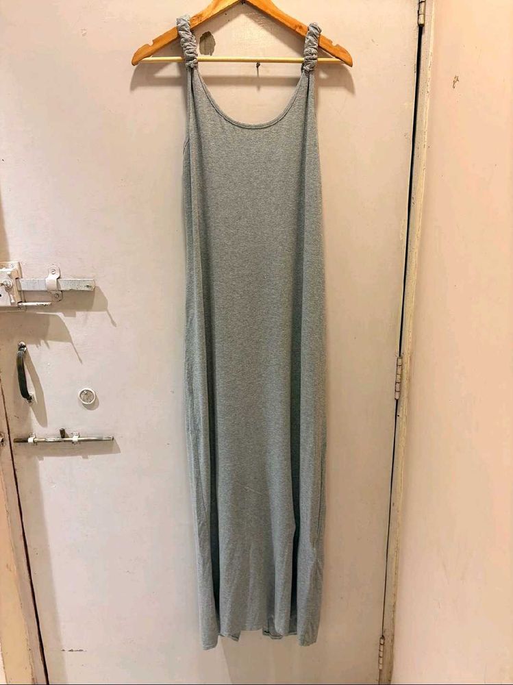 Scrunchie Strap Grey Maxi Dress