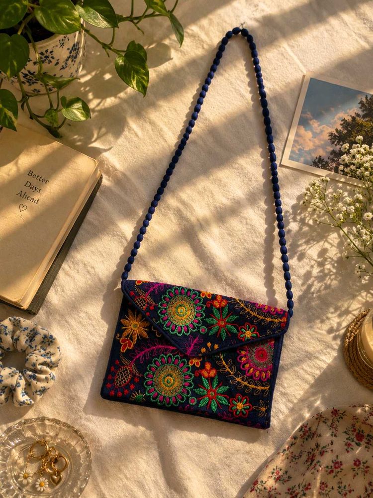 Boho Embroidered blue sling bag