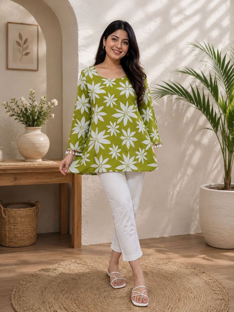 Green Floral Kurta