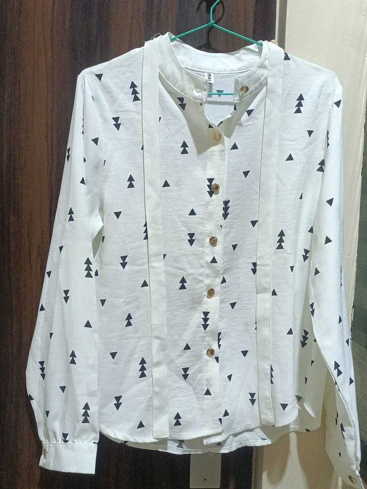 White Triangle Print Button-Up shirt