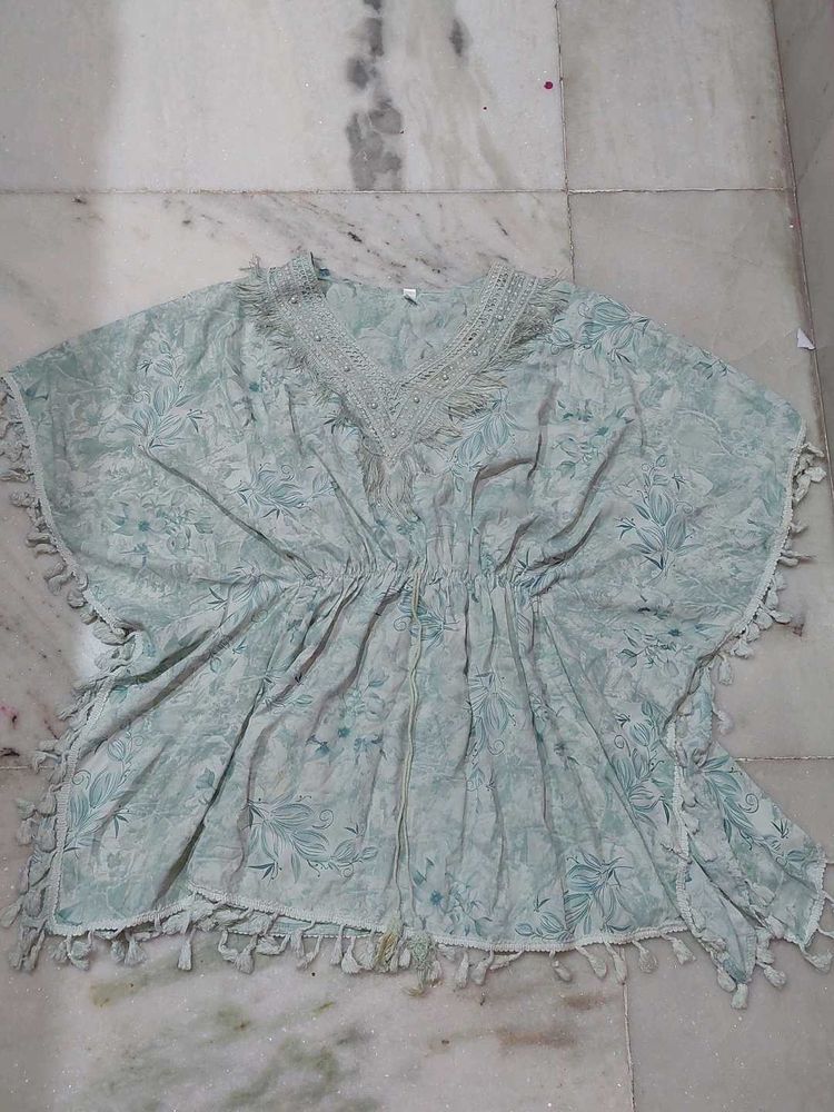 Light Blue Floral Kaftan Top