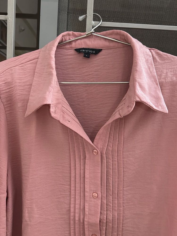 Dusty Rose Collared Button-Up Blouse
