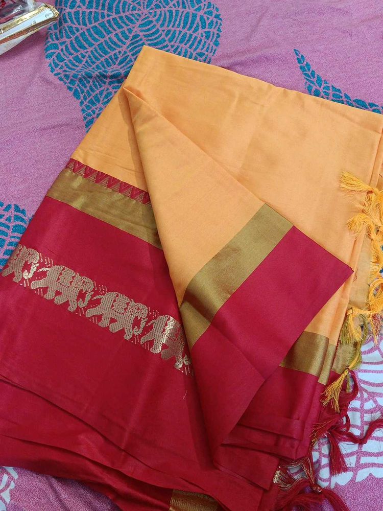 Elegant Silk Saree with Elephant Border