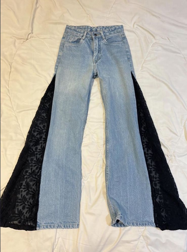 Lace Panel Flare Jeans