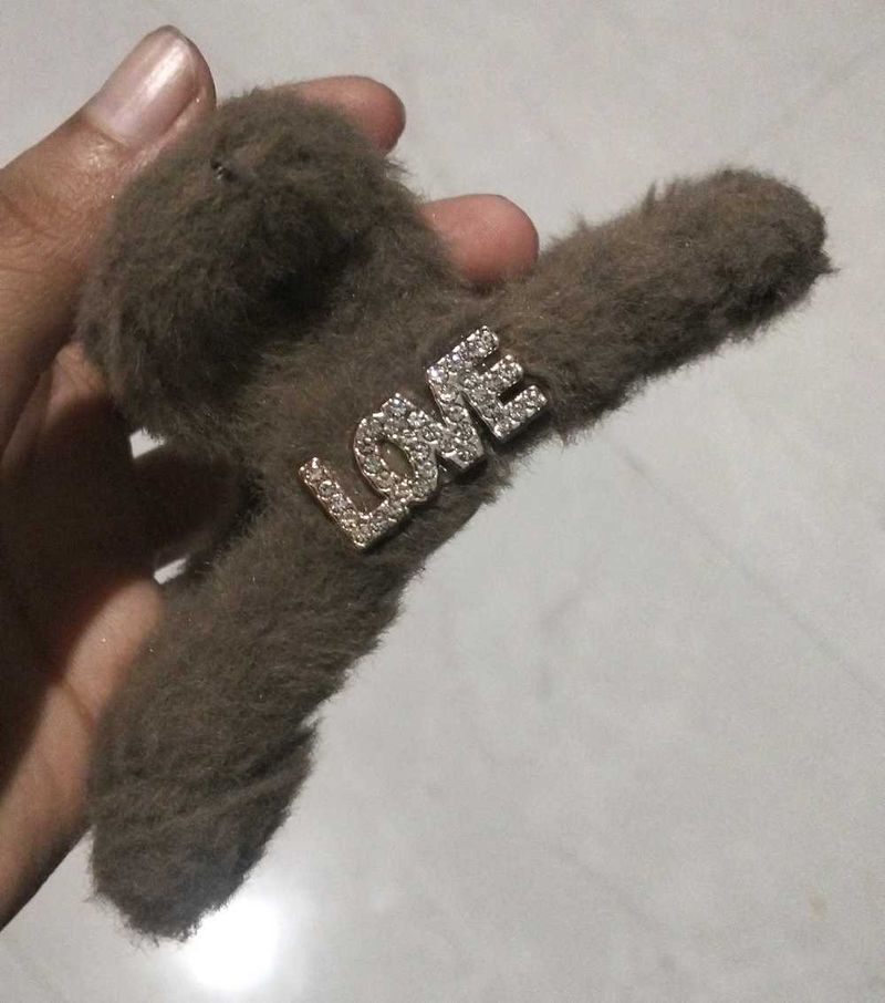 Furry Hair Claw Clip with "LOVE" Charm