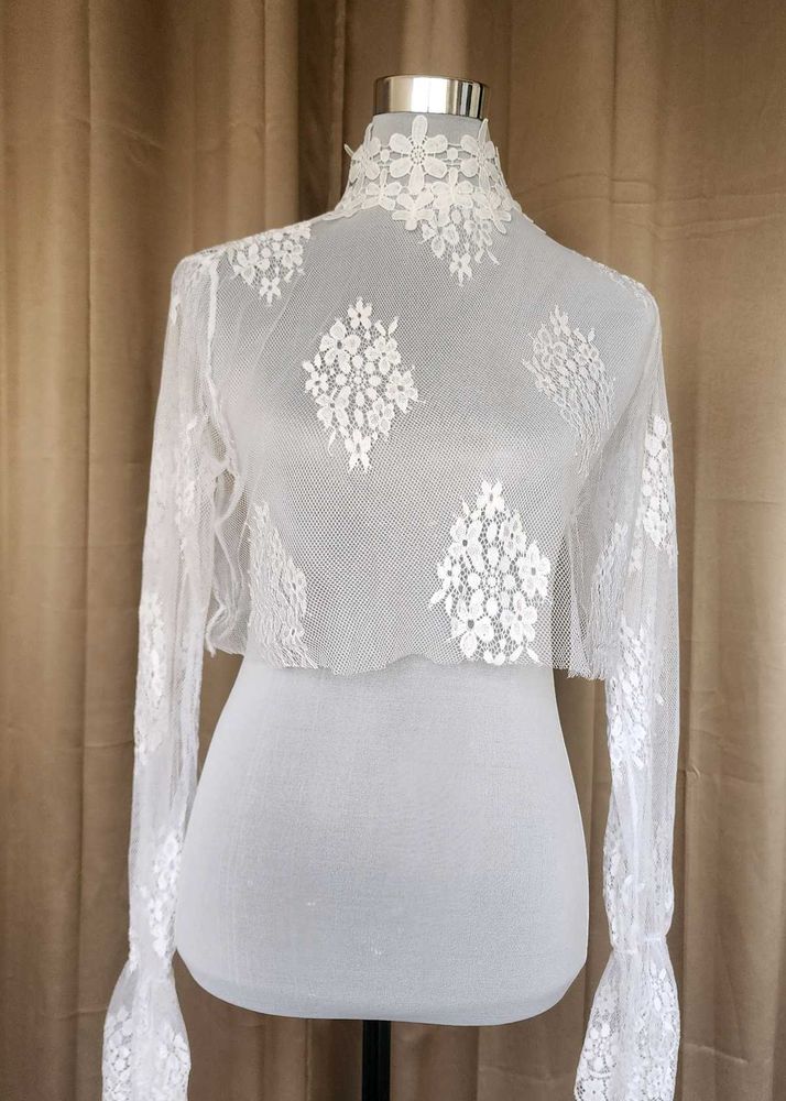 White Lace High Neck Blouse