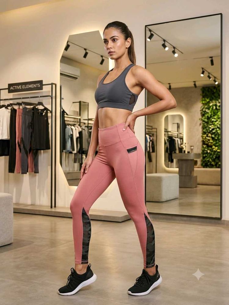 Dusky Pink &amp; Camo Mesh Gym Tights