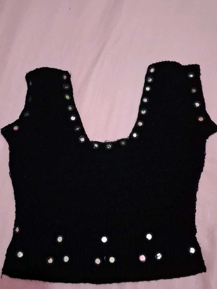 Black Blouse with Mirror Work