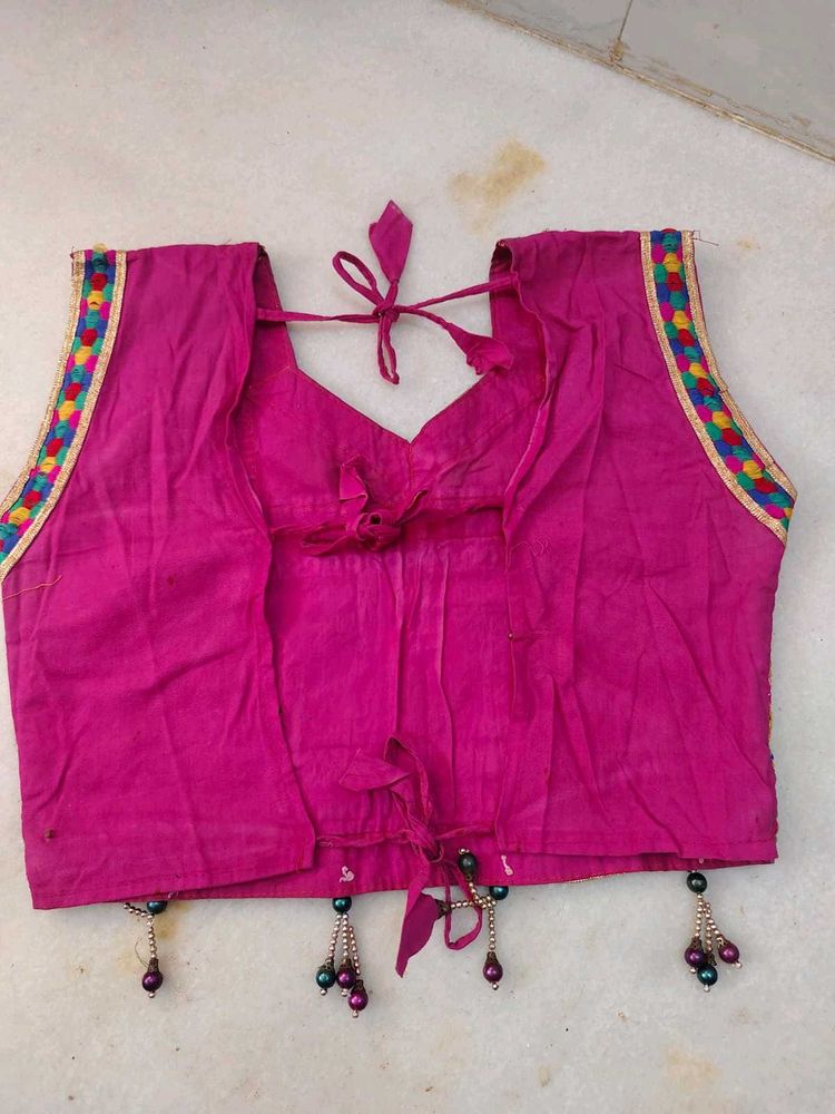 Vibrant Pink Ethnic Blouse with Tassels