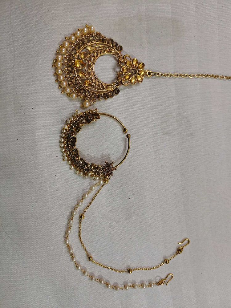 Indian Nose Ring &amp; Maang Tikka set