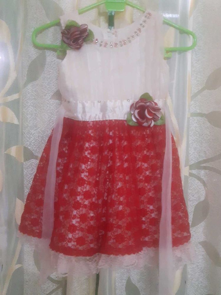 Red and Cream Girls Party Dress