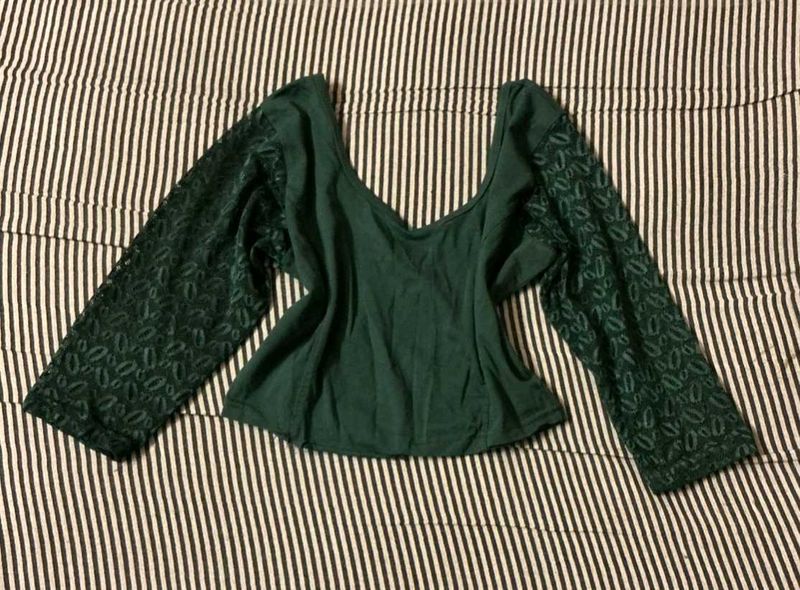Elegant Green Lace Sleeve Top