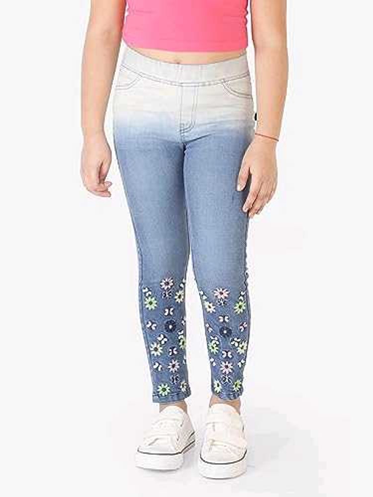 Cute Floral Print Denim Leggings for Girls