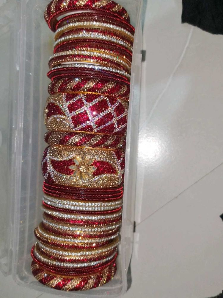 Stunning Red &amp; Gold Stone Bangles Set