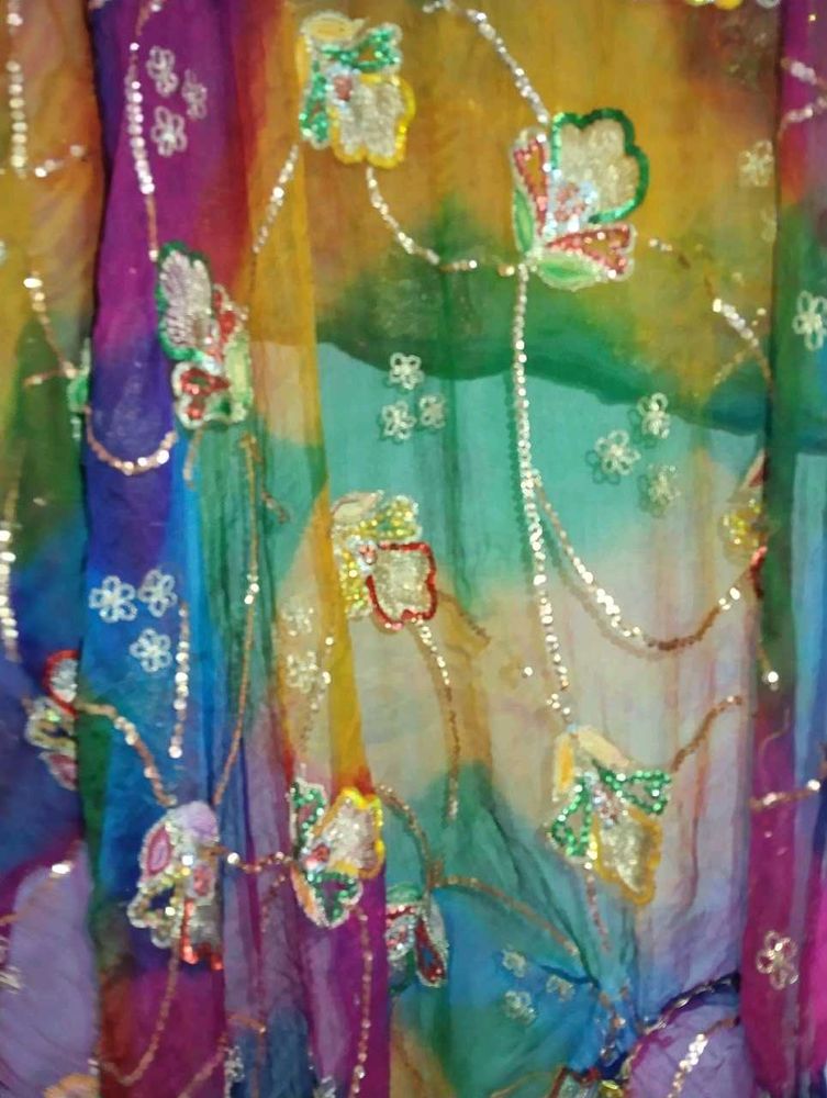 Vibrant Floral Sequin Saree heavy net work