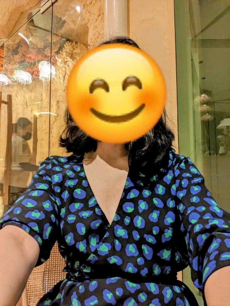 Blue &amp; Green Leopard Print Peplum Top