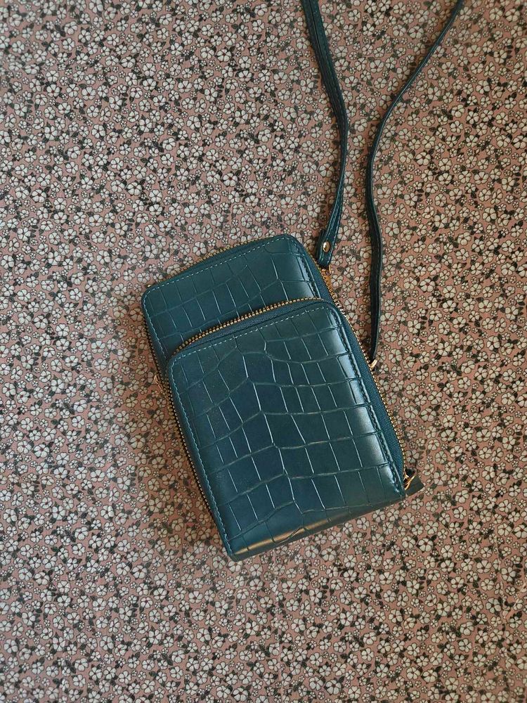 Teal Croc Embossed Crossbody Sling/ Phone Bag
